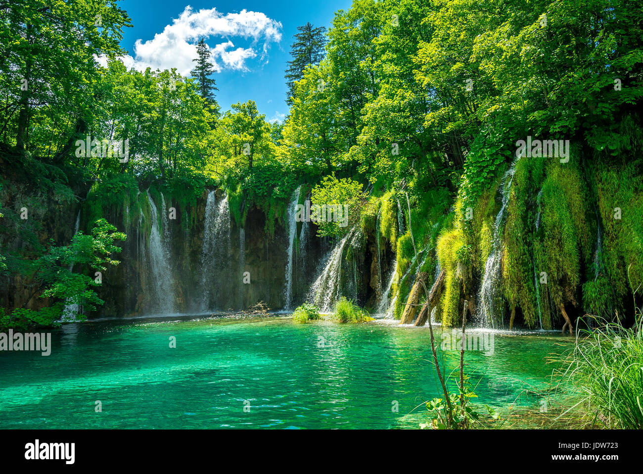 One of the many cascades at Plitvice Lakes National Park Stock Photo