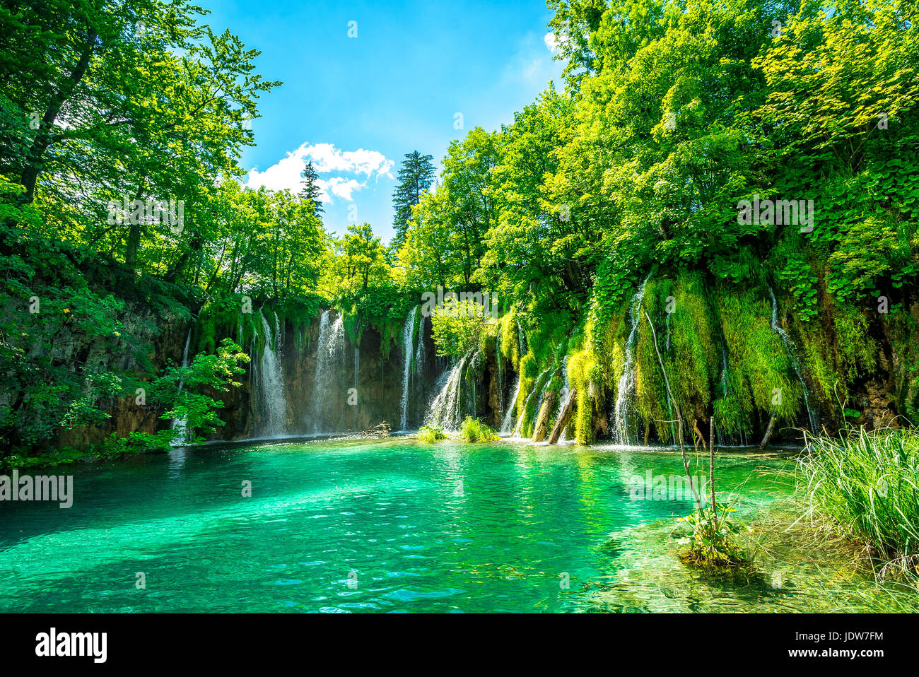 One of the many cascades at Plitvice Lakes National Park Stock Photo