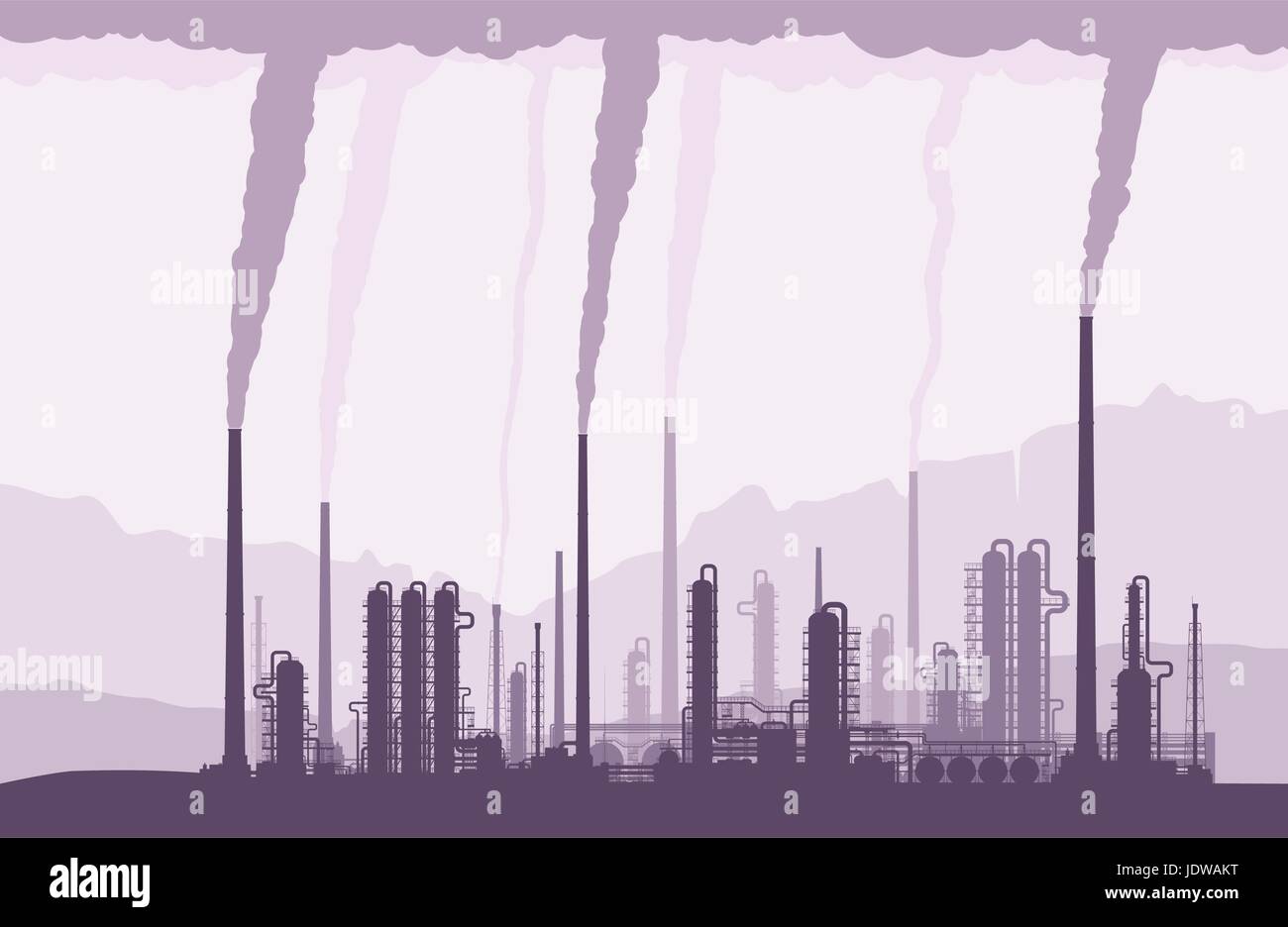 Oil and gas refinery owith smoking chimneys Stock Vector