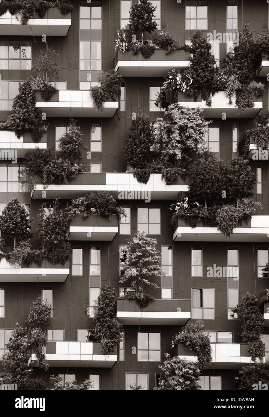 MILAN - MAY 24: Bosco Verticale closeup on May 24, 2016 in Milan, Italy. The International Highrise Award winner tween tower hosts more than 900 trees Stock Photo