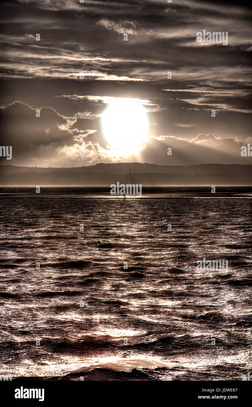 Marine Lake West Kirby Wirral Sunset HDR Stock Photo