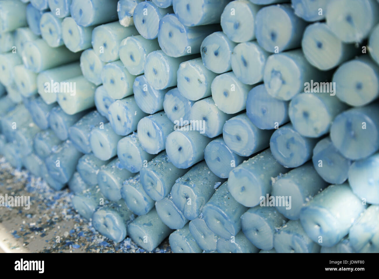 Blue candles, candle wax detail, artificial lighting Stock Photo Alamy