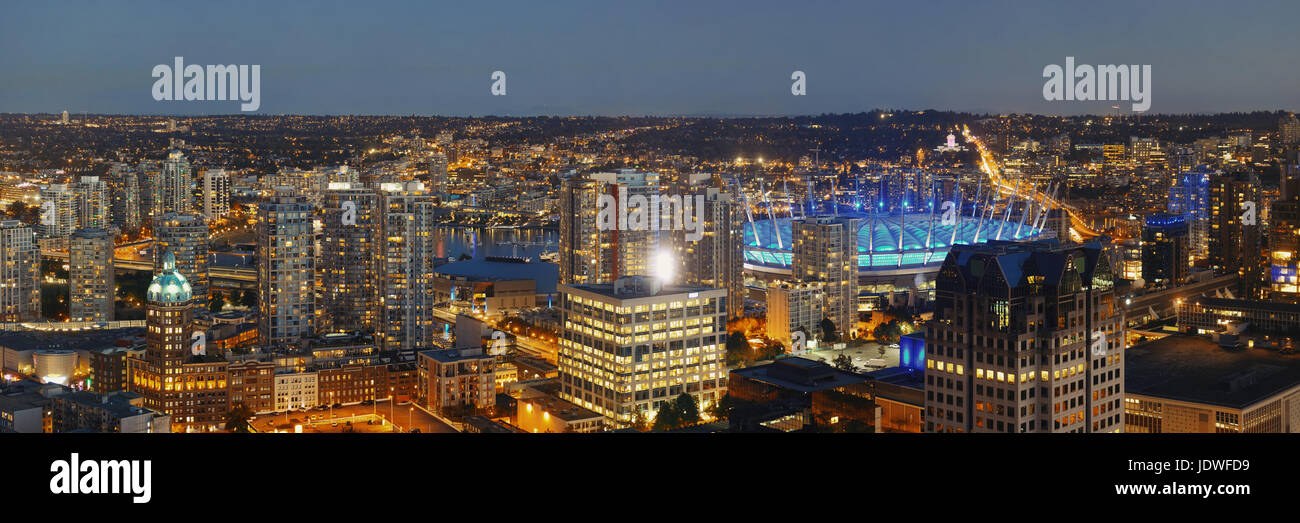 Vancouver rooftop view with urban architectures at dusk. Stock Photo