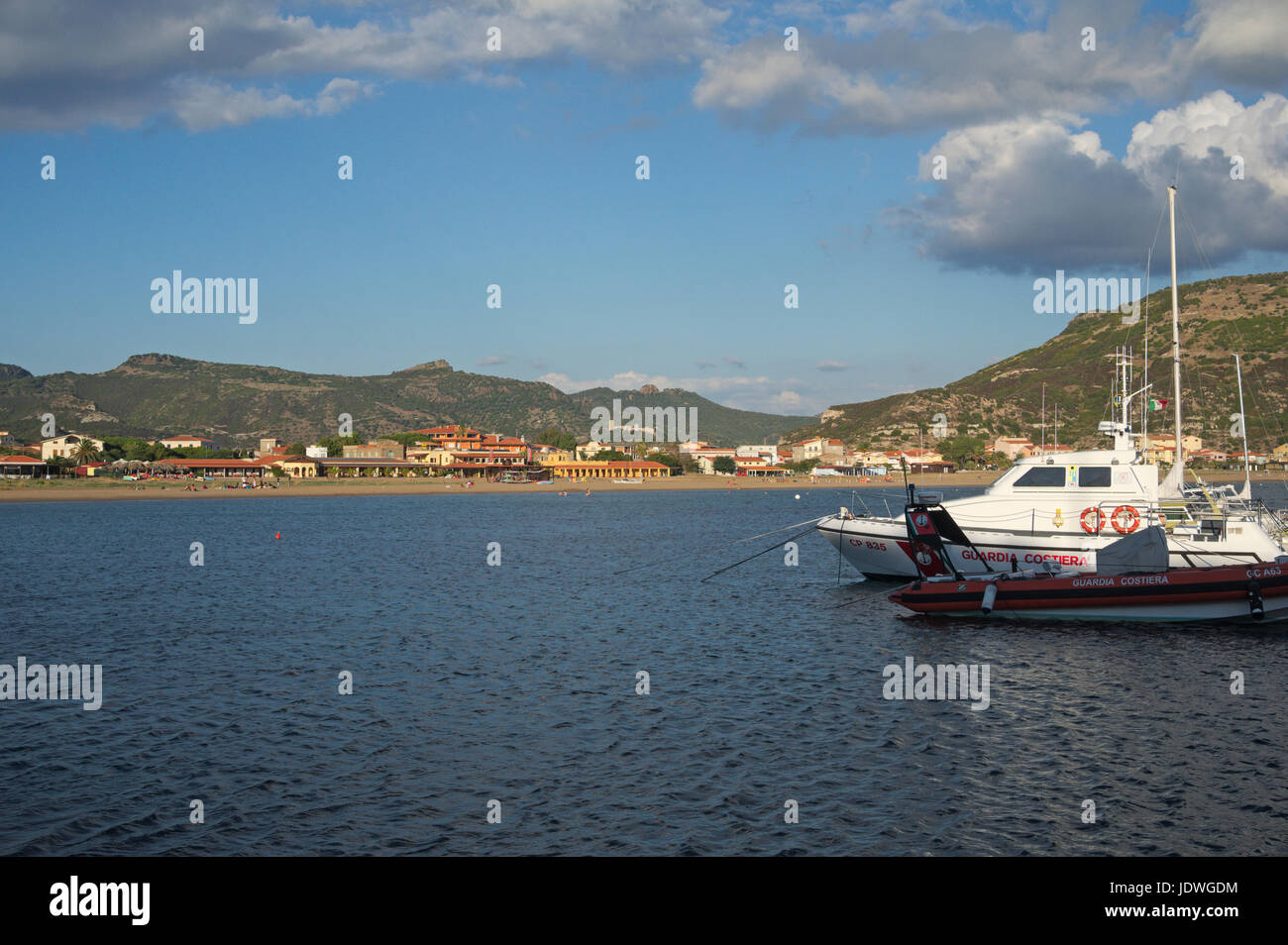 coast guard motorboats in Bosa Marina, Sardinia, Italy Stock Photo