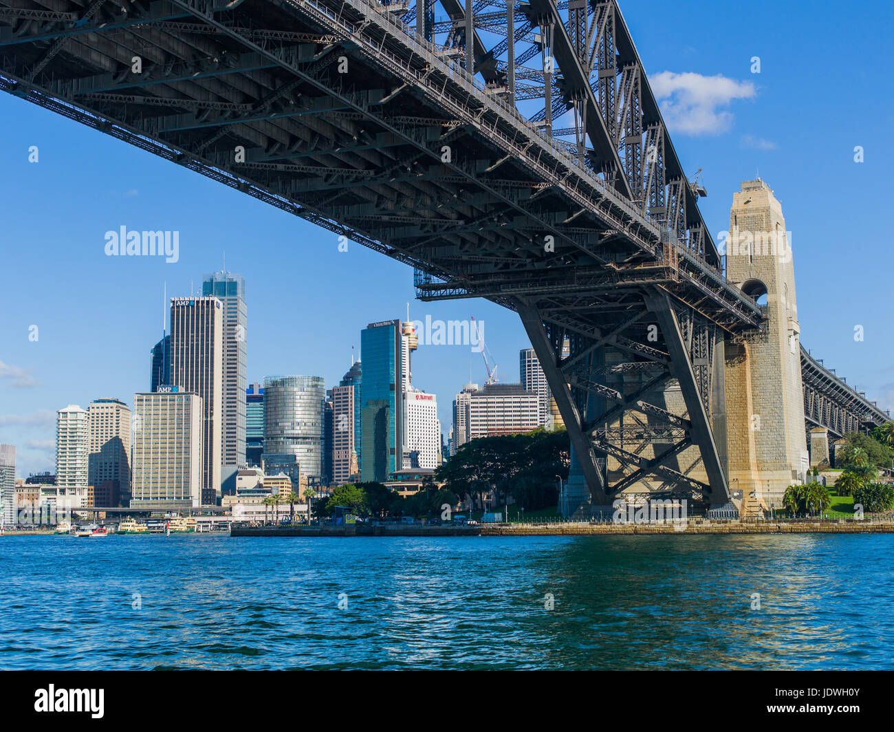 Harbour Bridge, Sydney, viewed from a ferry, NSW, Australia, Winter Sunshine Stock Photo