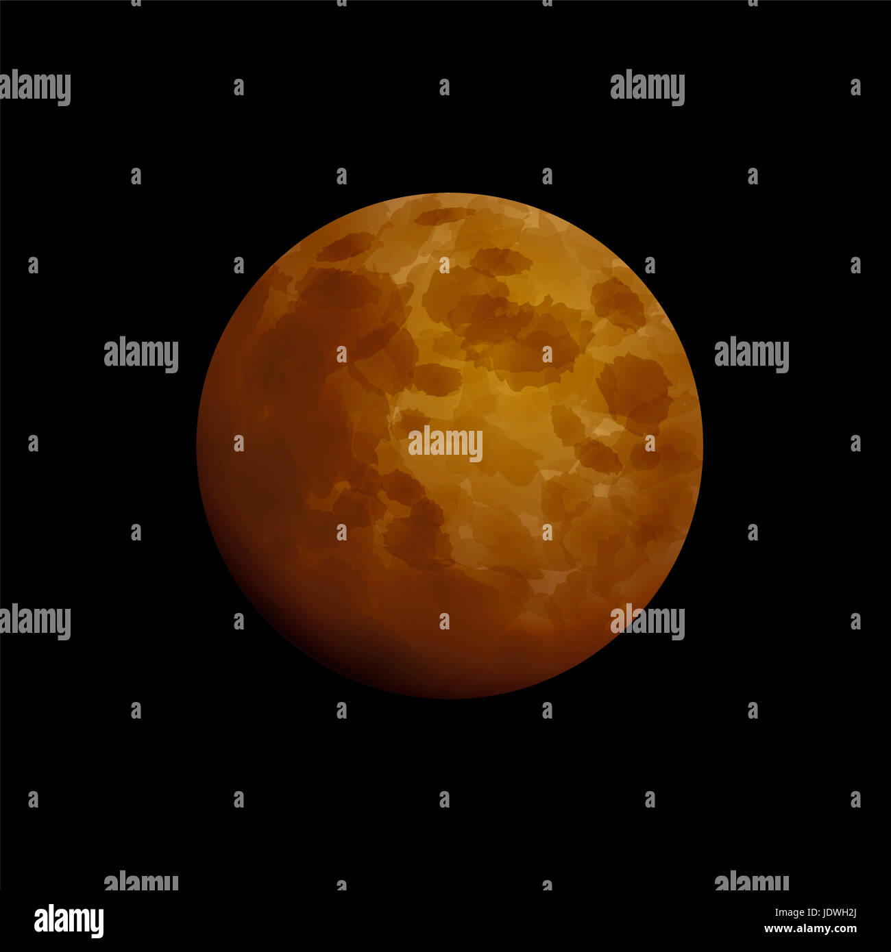 Blood moon, total lunar eclipse - artistic illustration of an orange red moon that occurs when the sun, earth, and moon are aligned exactly. Stock Photo