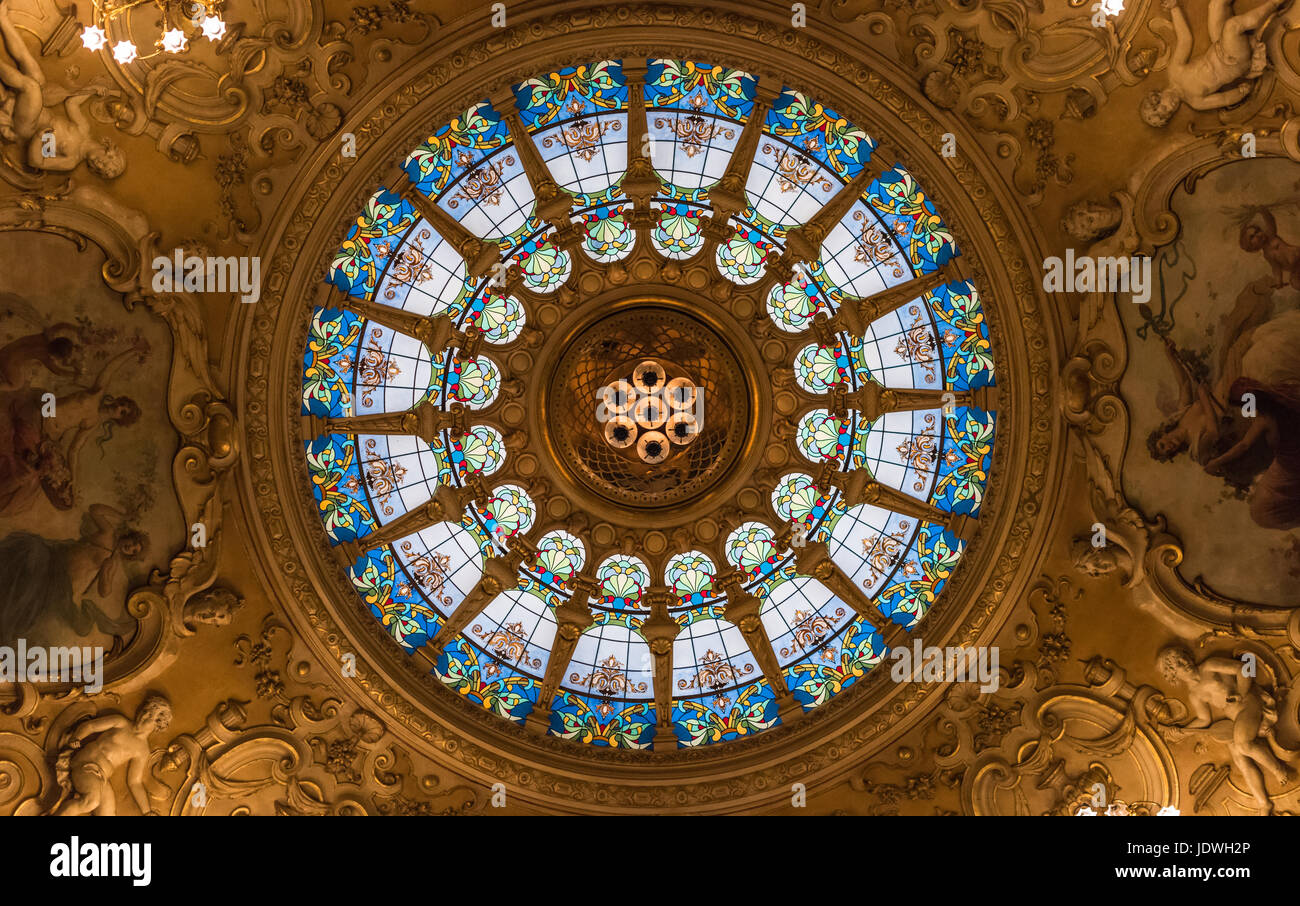 Gaiety Theatre, Isle of Man. Rose window & sunburner. Stock Photo