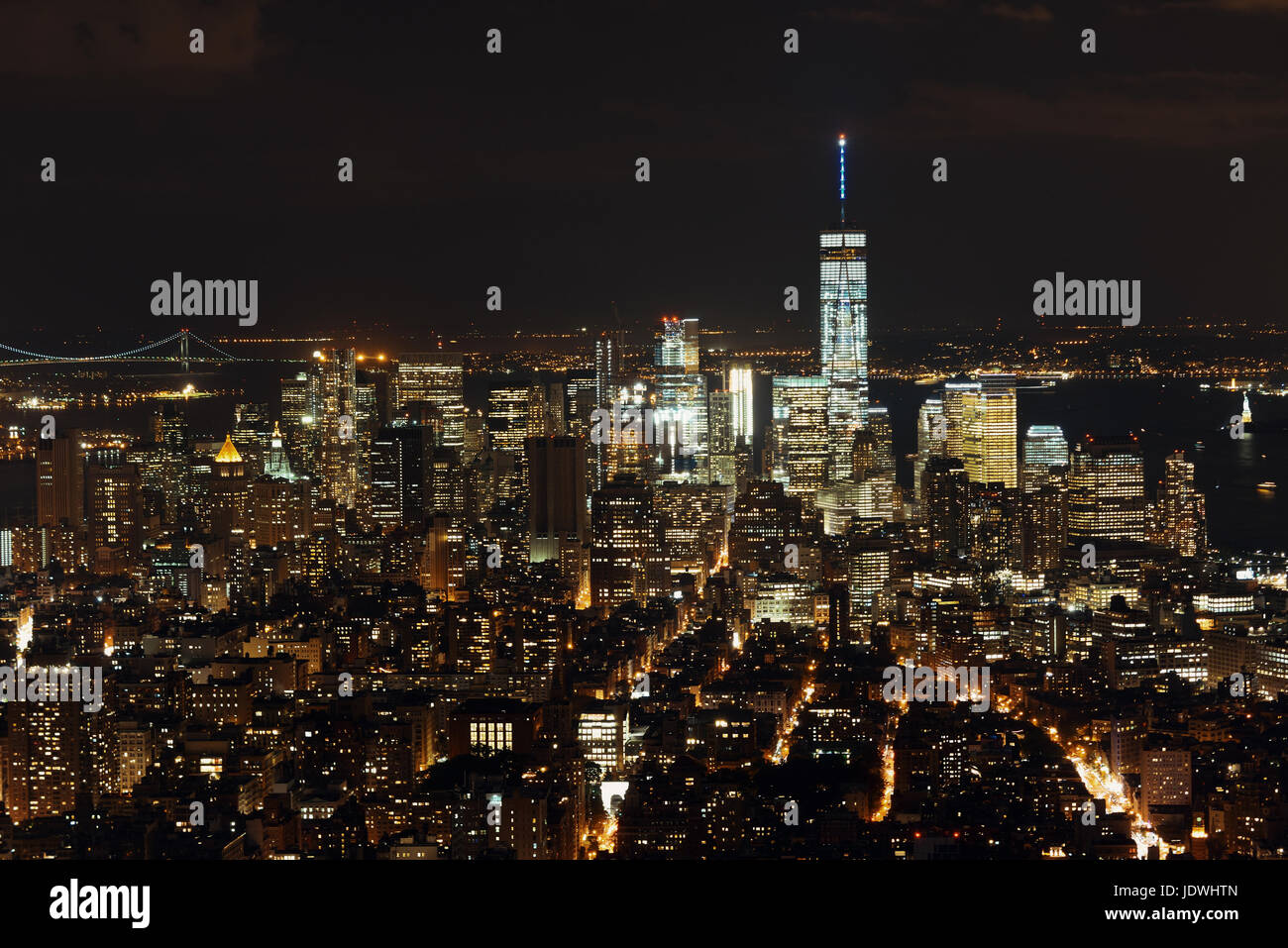 New York City downtown skyline view at night Stock Photo - Alamy