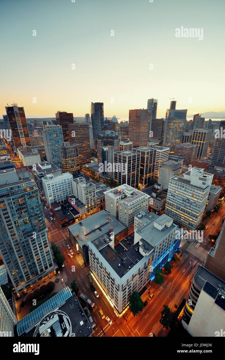 Vancouver rooftop view with urban architectures at sunset Stock Photo
