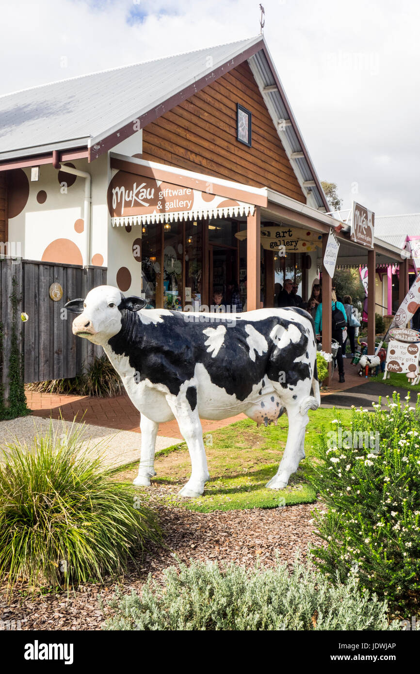 A life size fibreglass cow sculpture in Cowaramup, Western Australia