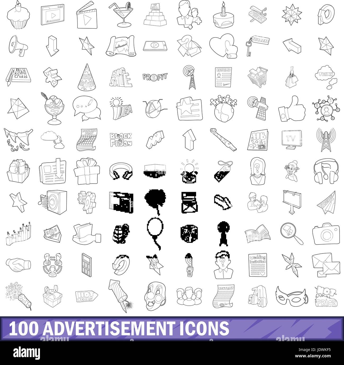100 advertisement icons set, outline style Stock Vector Image & Art - Alamy