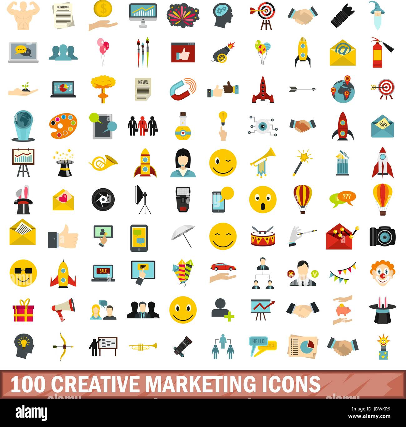 100 creative marketing icons set, flat style Stock Vector Image & Art ...