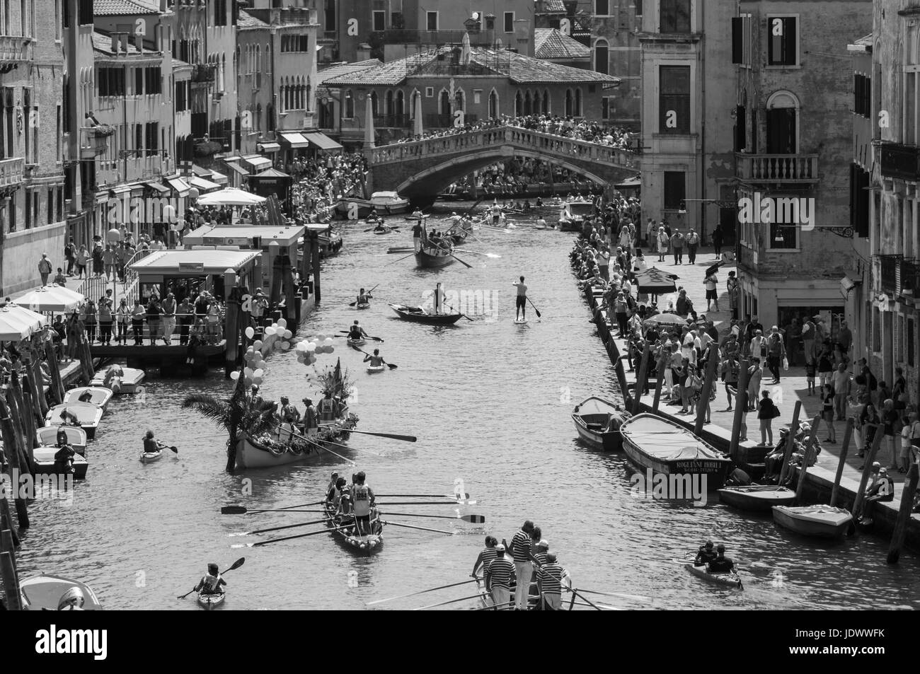 Venice - 6 June, 2017.  Rowers sail along the Canal of Canaregio during the 43rd Vogalonga, a non competitive regatta in Venice, Italy. Stock Photo