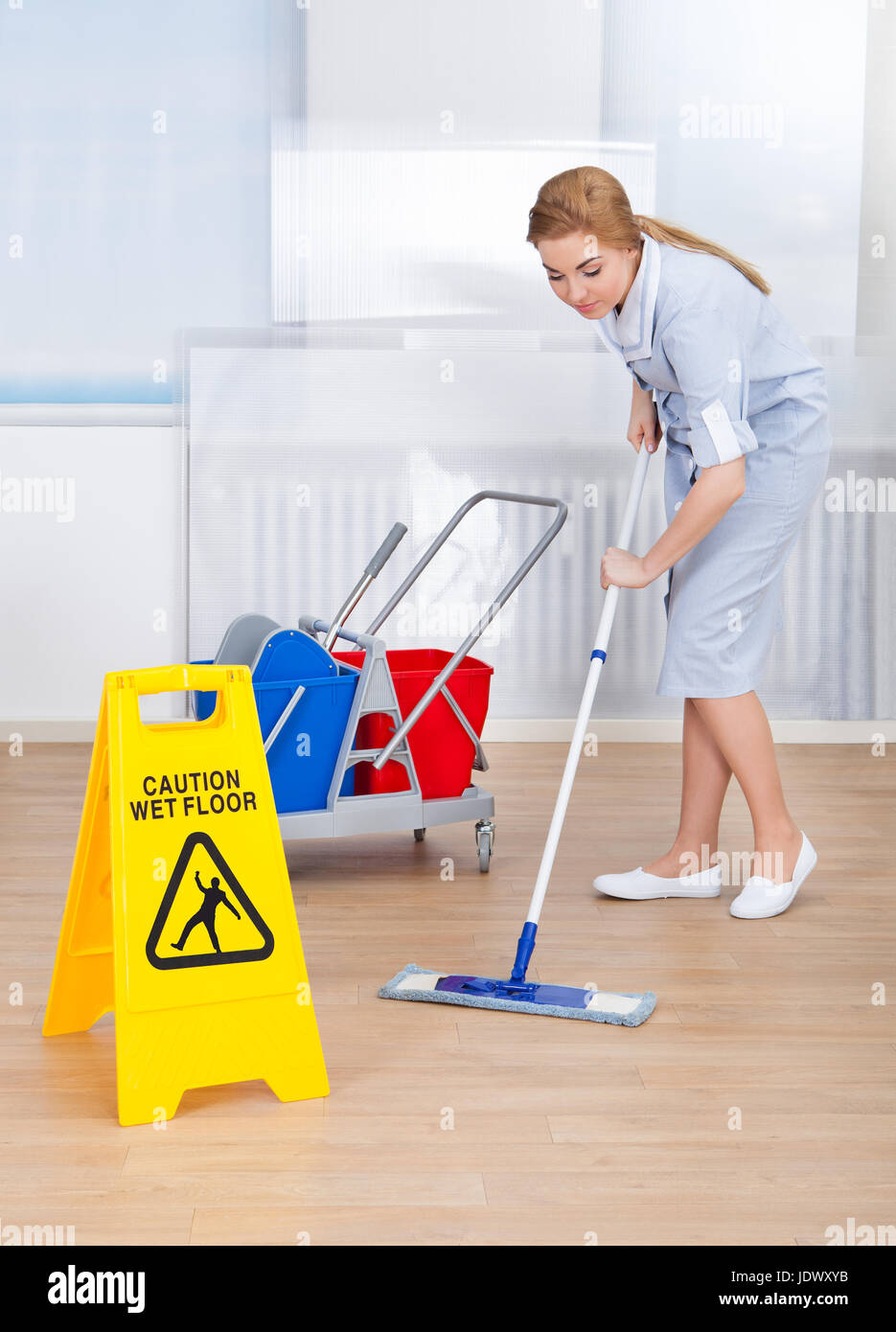 Portrait Of Young Maid Cleaning Floor With Mop Stock Photo - Alamy