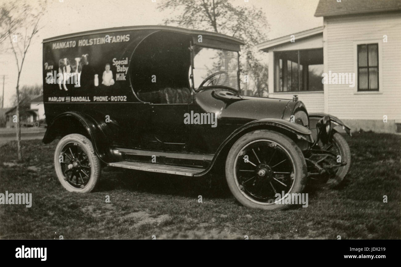 Antique c1922 photograph, company vehicle from Mankato Holstein Farm in Mankato, Minnesota.  SOURCE: ORIGINAL PHOTOGRAPH. Stock Photo