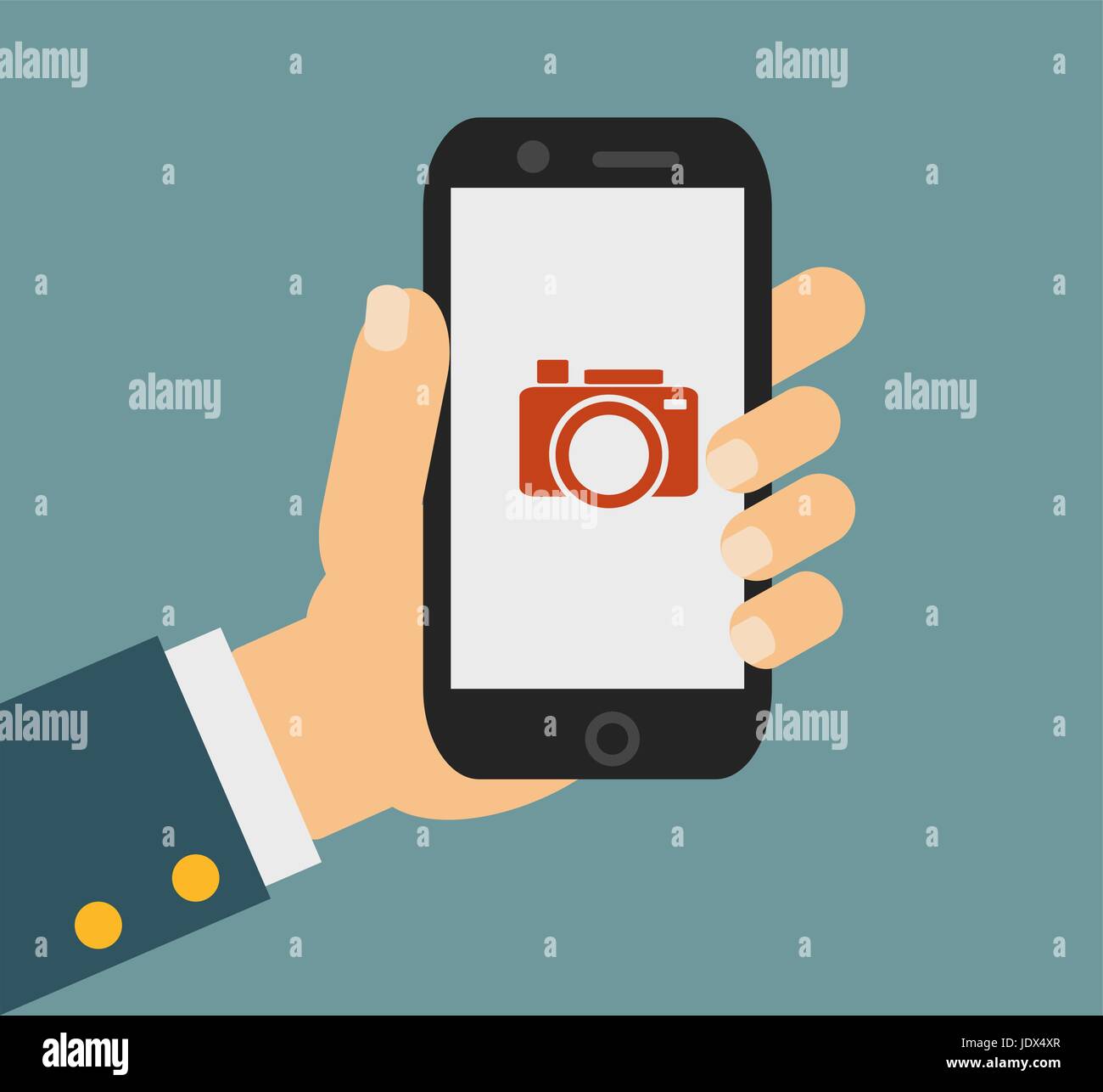 mobile phone with touchscreen - man taking photograph , digital device Stock Vector