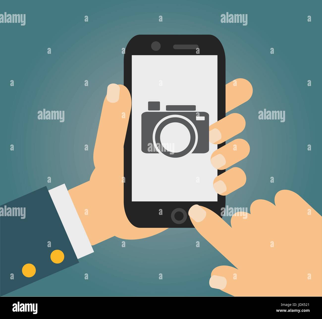 mobile phone with touchscreen - man taking photograph , digital device Stock Vector