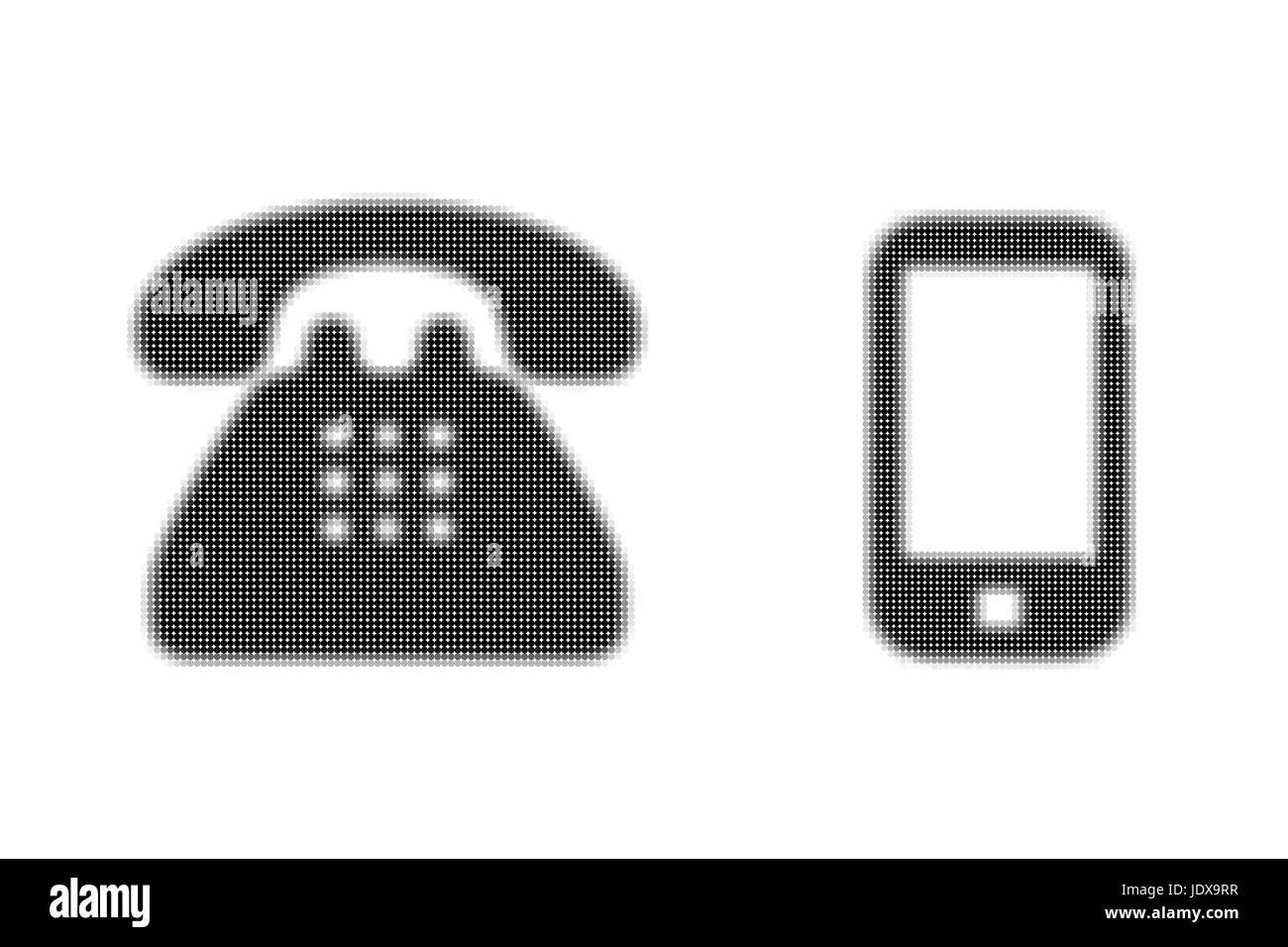 Simple phone icons vector abstract illustration made of black dots, halftone Stock Vector