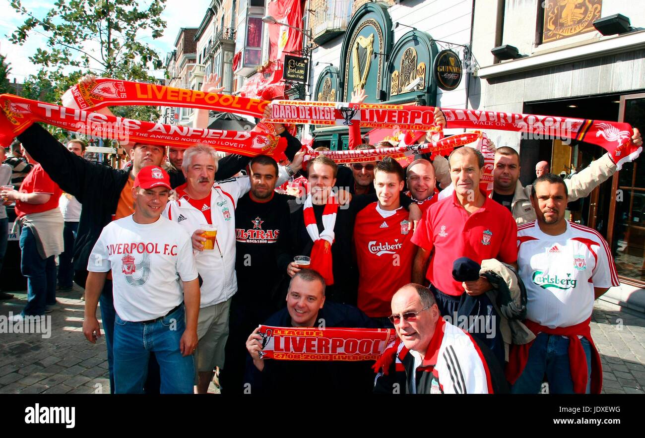 Standard liege fans in the at the maurice dufrasne stadium hires stock