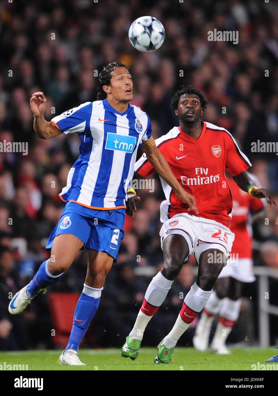 BRUNO ALVES EMMANUEL ADEBAYOR ARSENAL V FC PORTO EMIRATES STADIUM LONDON ENGLAND 30 September 2008 Stock Photo