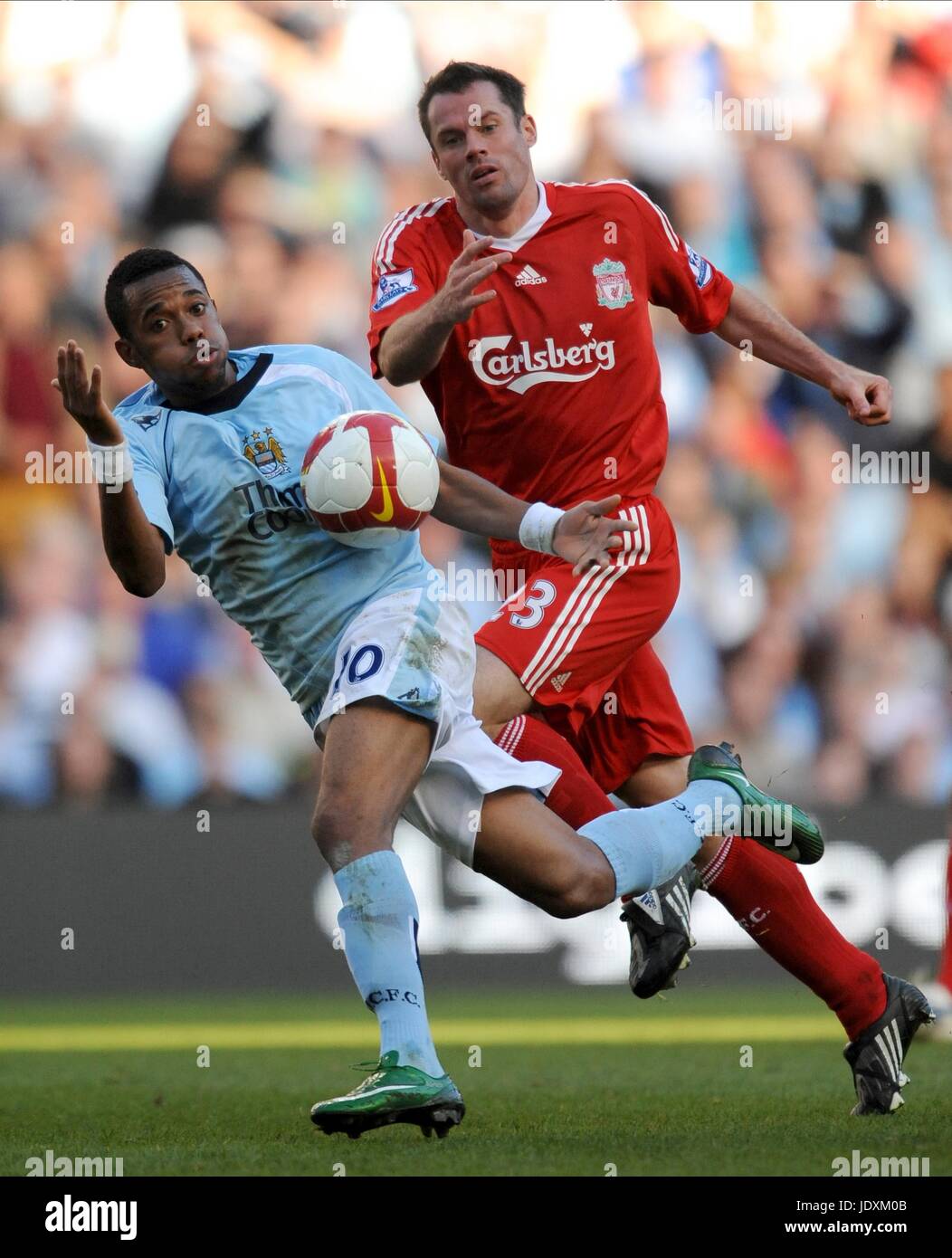 Robinho Jamie Carragher Manchester City V Liverpool City Of Stock Photo Alamy