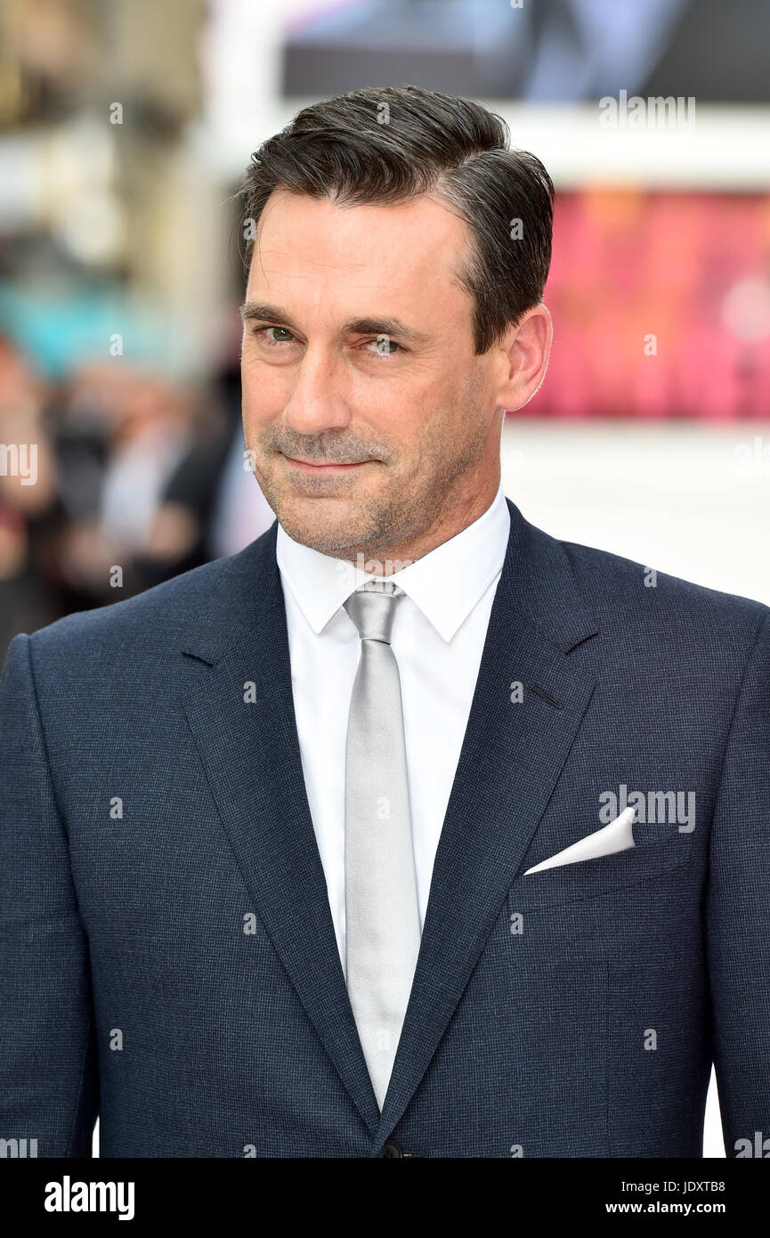 Jon Hamm attending the Baby Driver premiere held at Cineworld in Leicester Square, London. PRESS ASSOCIATION Photo. See PA Story SHOWBIZ Driver. Picture date: Wednesday June 21, 2017. Photo credit should read: Matt Crossick/PA Wire Stock Photo