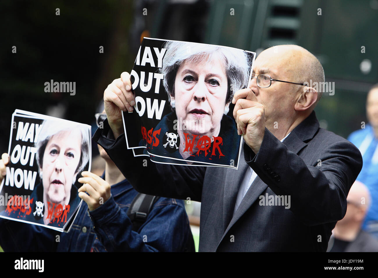 Law & Order, Protester in Westminster holding anti Theresa May poster 2017, London, England. Stock Photo