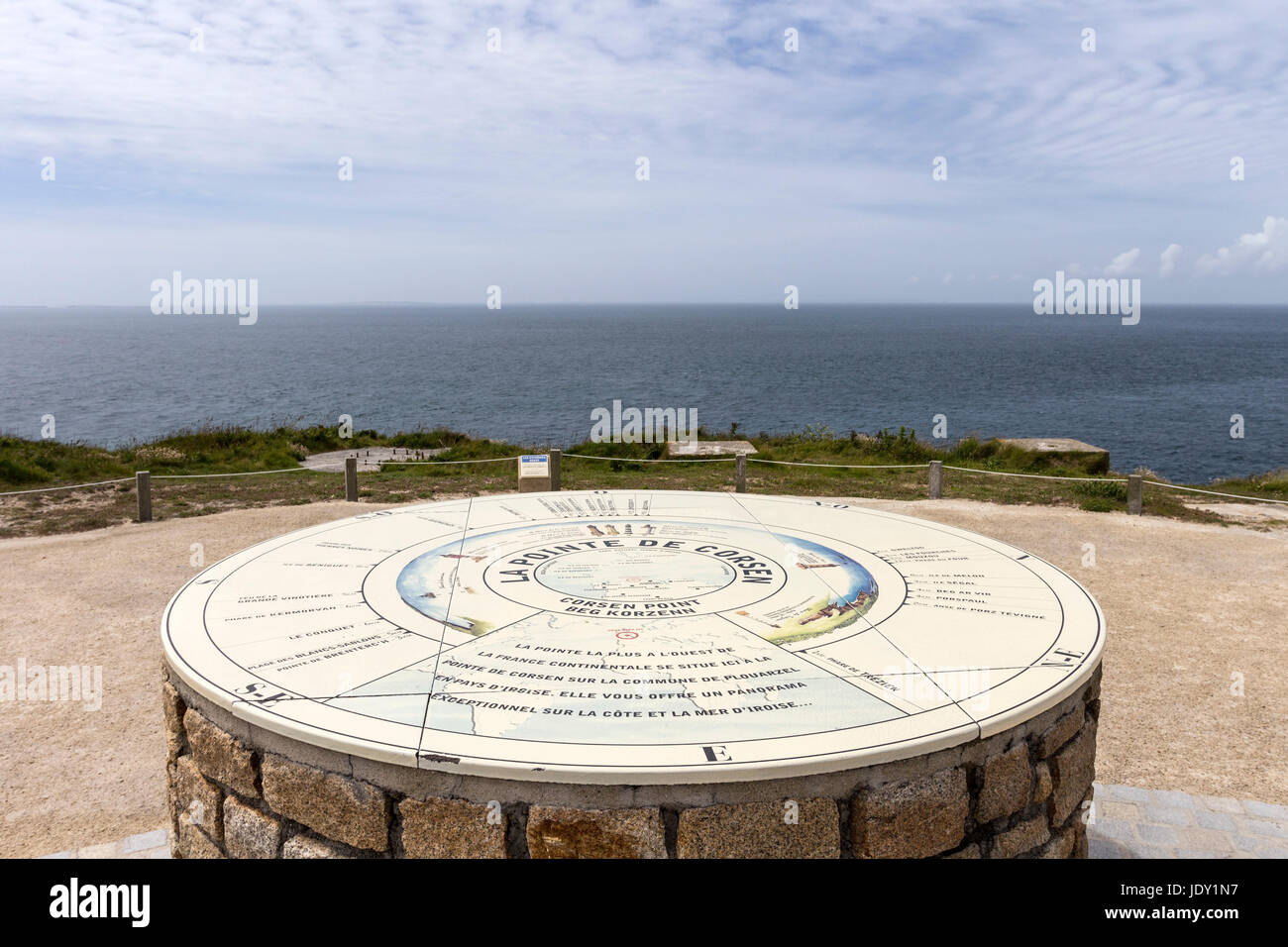 Interpretation Table on the Pointe de Corsen Near Plouarazel, Finistere, Brittany, the Westernmost Point of Continental France Stock Photo