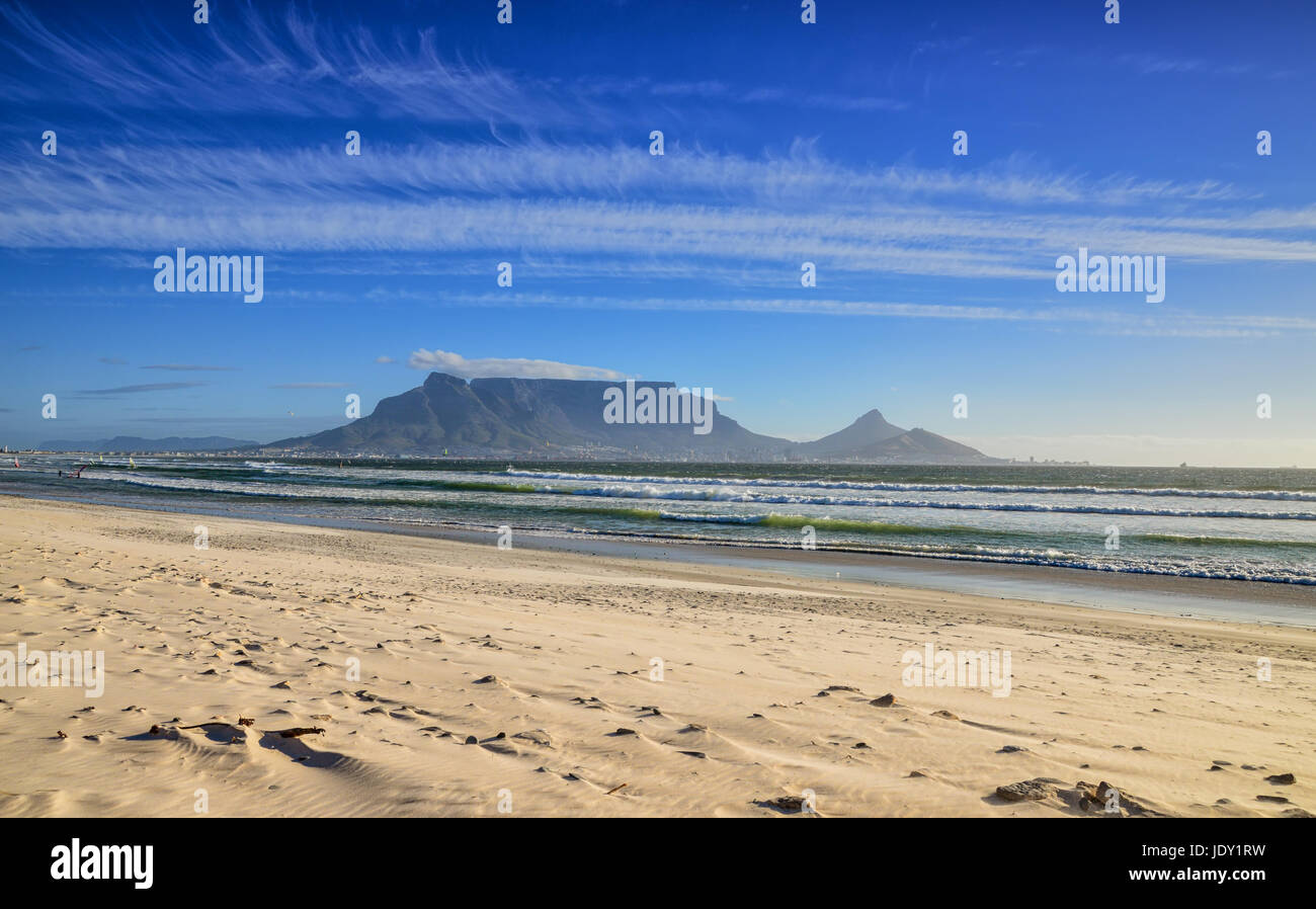 A view of Cape Town and table Mountain from across the ocean Stock Photo