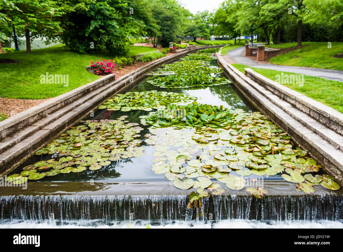 Carroll Creek in Frederick, Maryland city park with canal and fountain