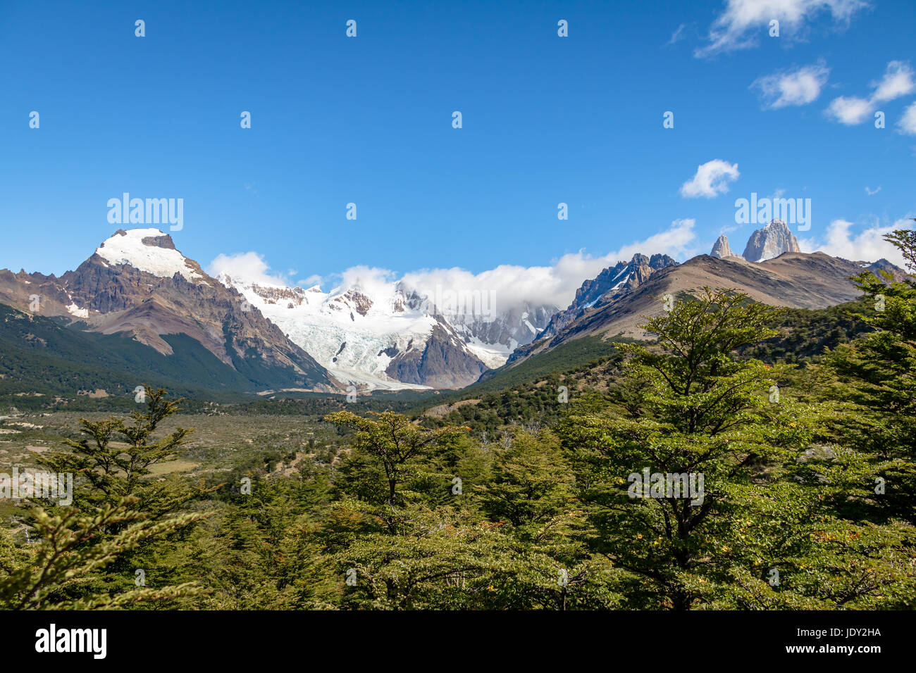 Cerro Torre covered in clouds in Patagonia - El Chalten, Argentina Stock Photo