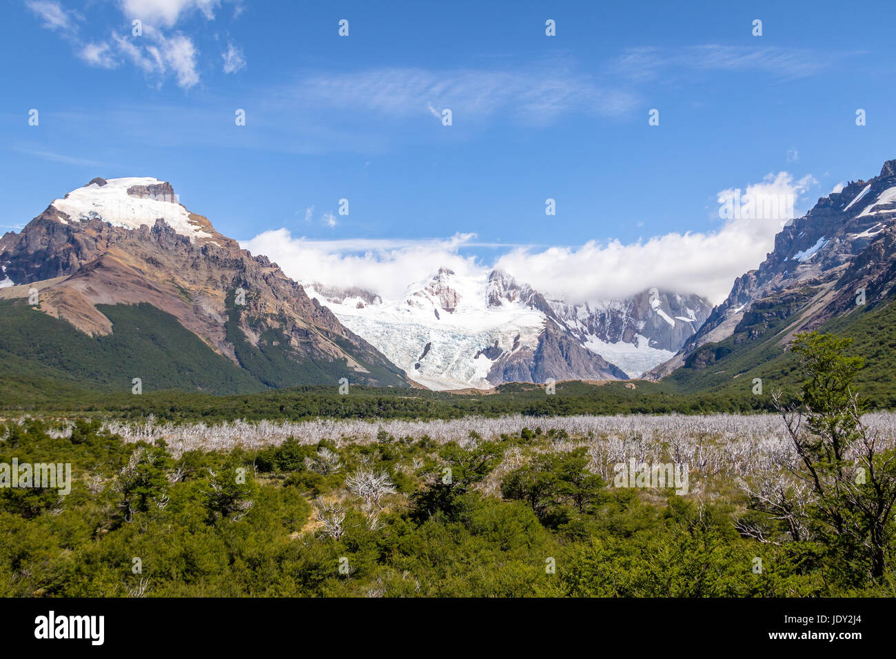Cerro Torre covered in clouds in Patagonia - El Chalten, Argentina Stock Photo