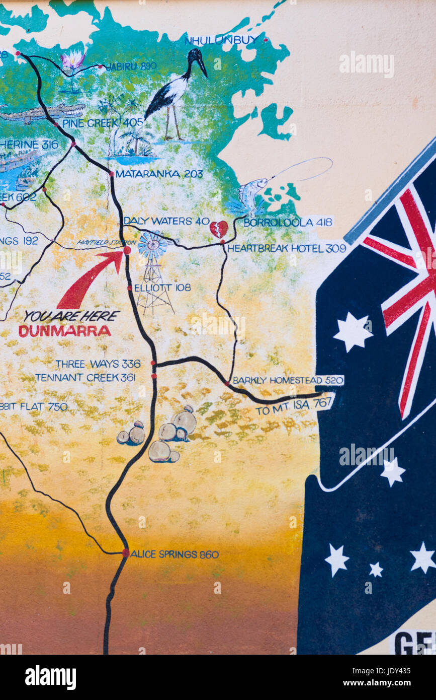 Stuart Highway map Dunmarra station. Territory, Australia Photo - Alamy