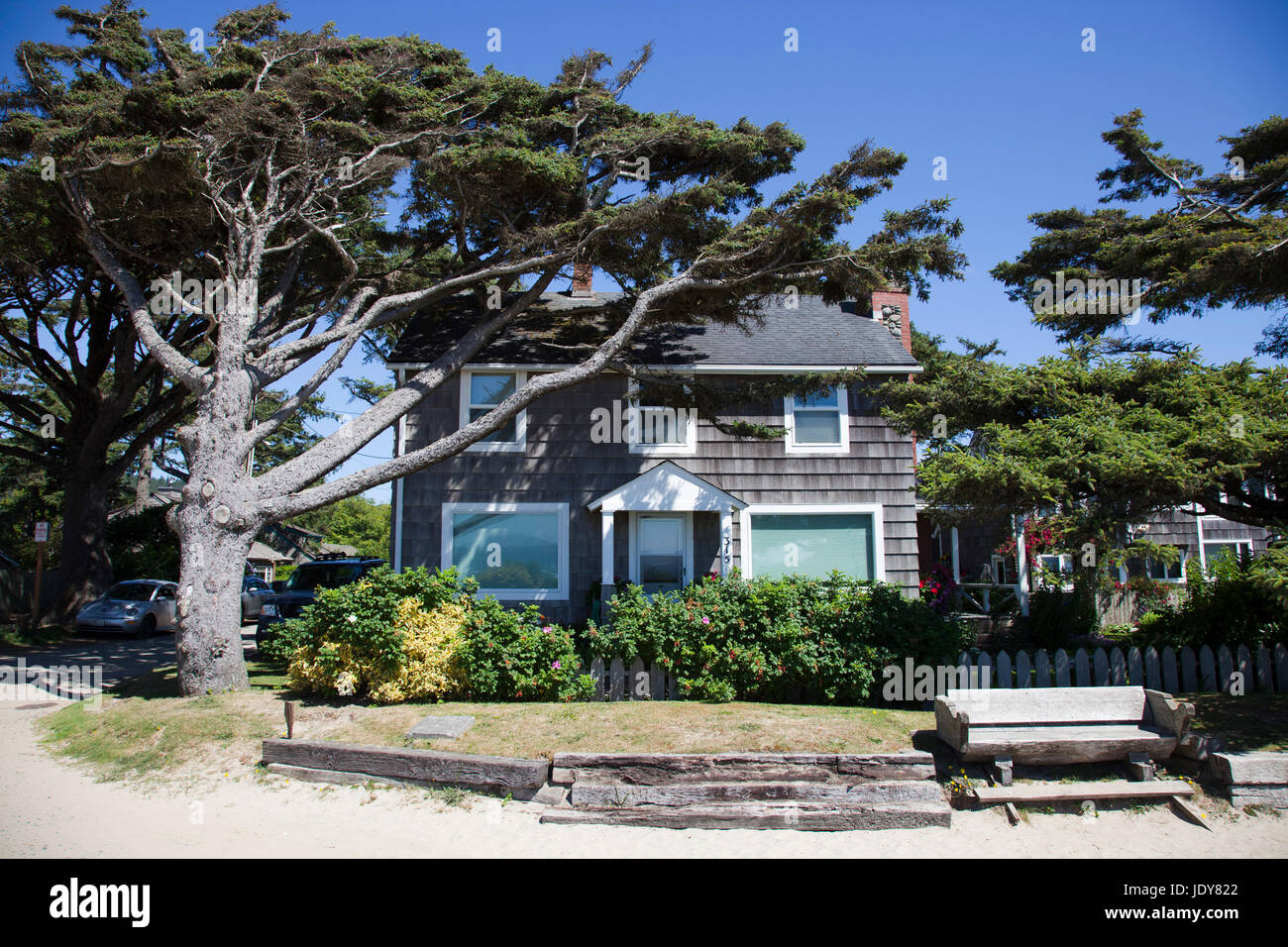 cottage, beach, village of Cannon Beach, Oregon, USA, America Stock