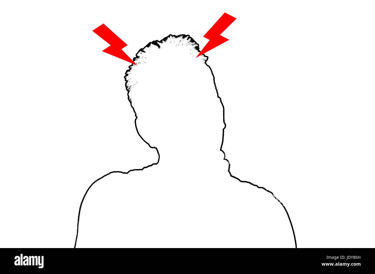 Silhouette, Mann, symbolisch schreckliche Kopfschmerzen, text; textfeld; textfreifeld. Stock Photo