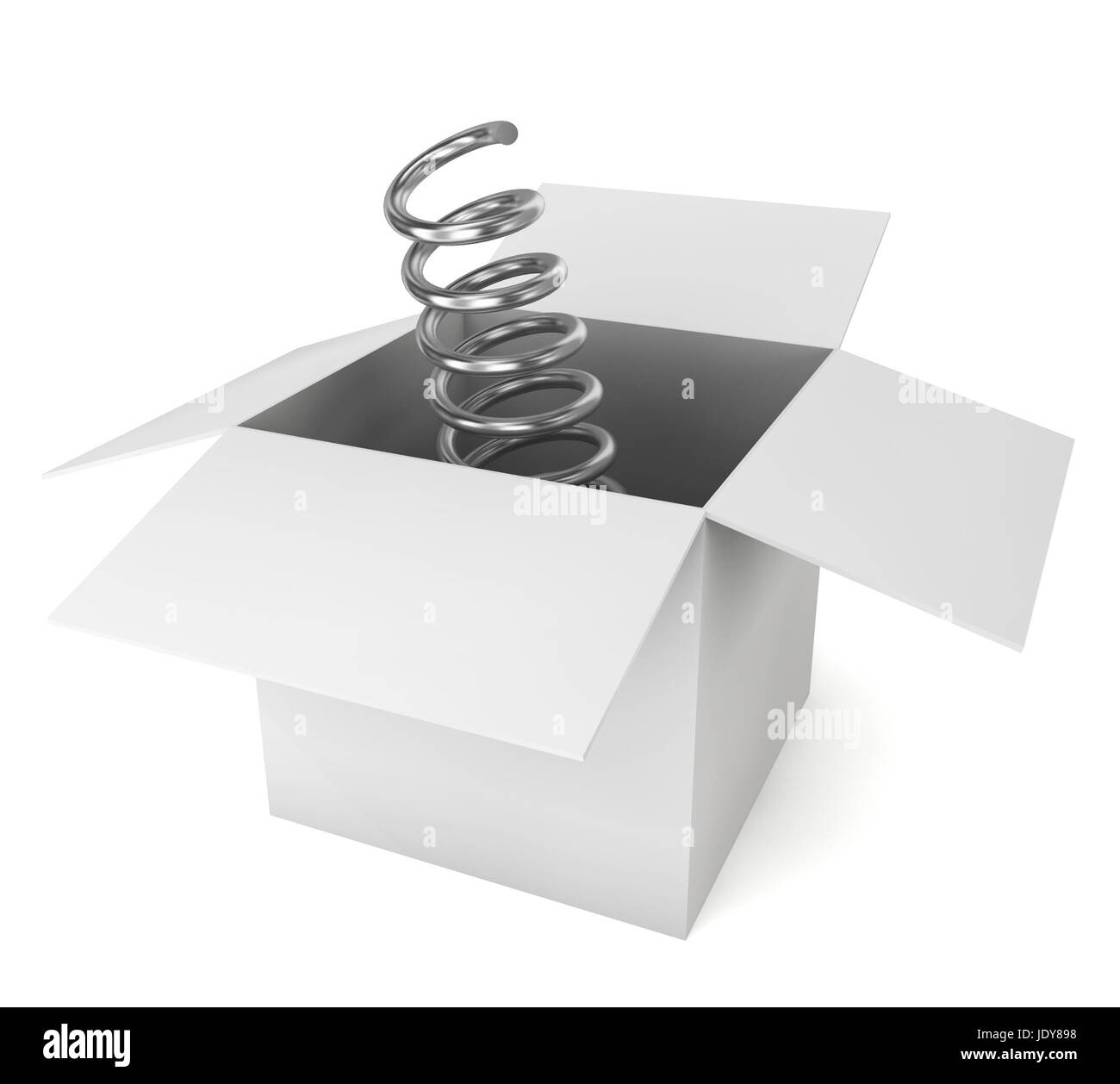 Spring Bouncing A Box Metal spring come out of the box. 3d illustration on white background ...