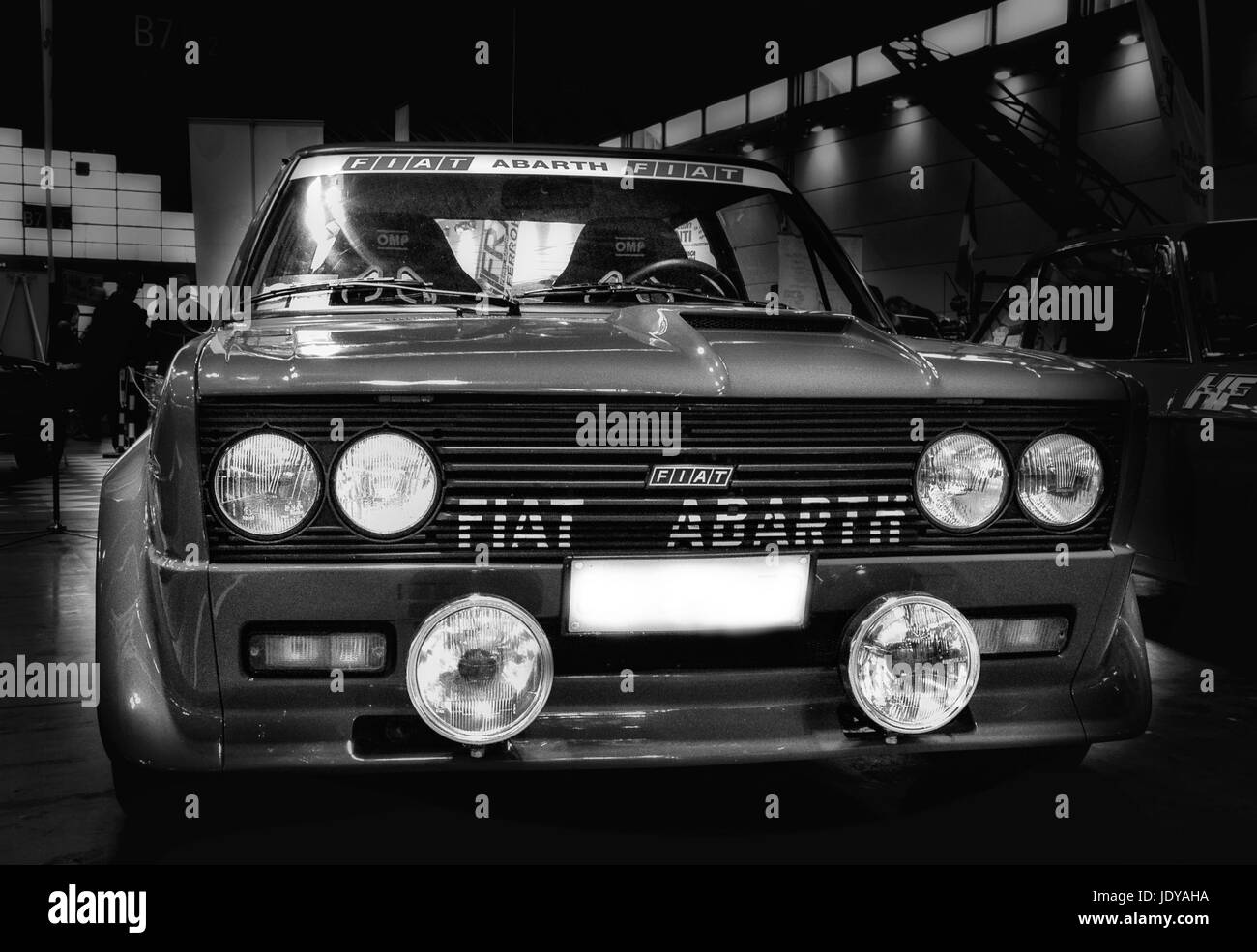 RIMINI , Italy FEBRARY 12, 2017 131 abarth rally vintage car stands