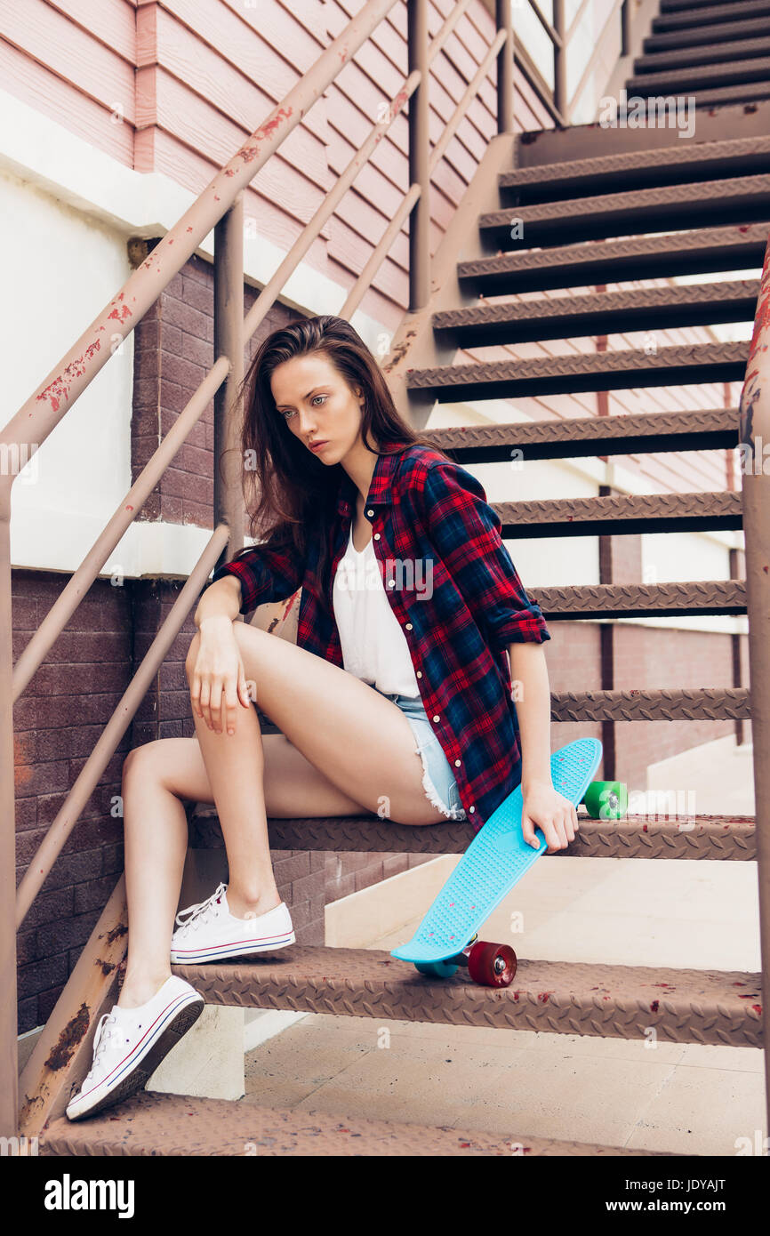 Beautiful Girl Denim Shorts Jeans Jacket Stock Photo 711215584 |  Shutterstock