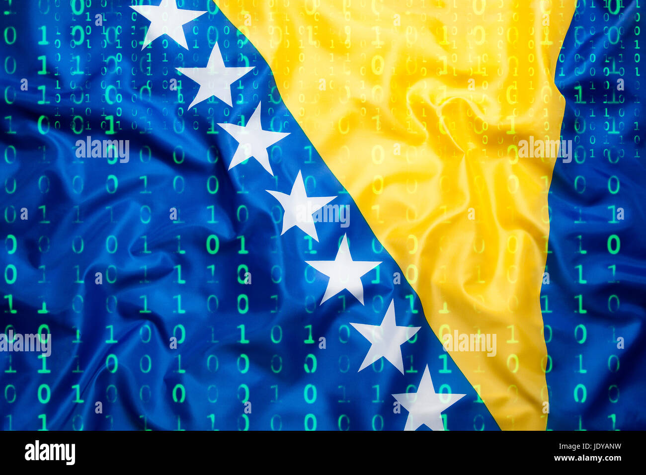 Data protection, binary code with Bosnia and Herzegovina flag Stock Photo