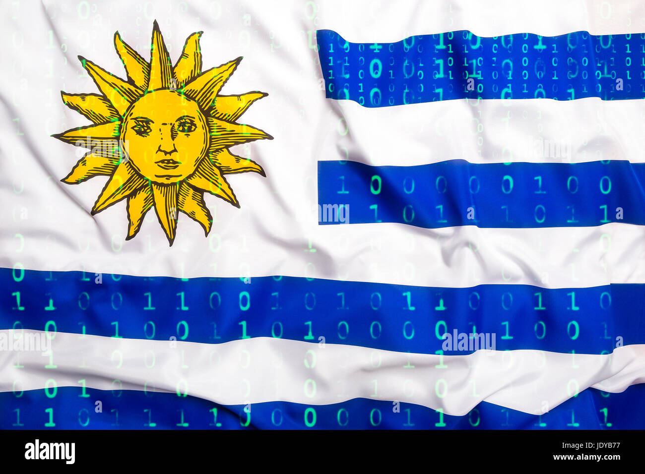Data protection, binary code with Uruguay flag Stock Photo