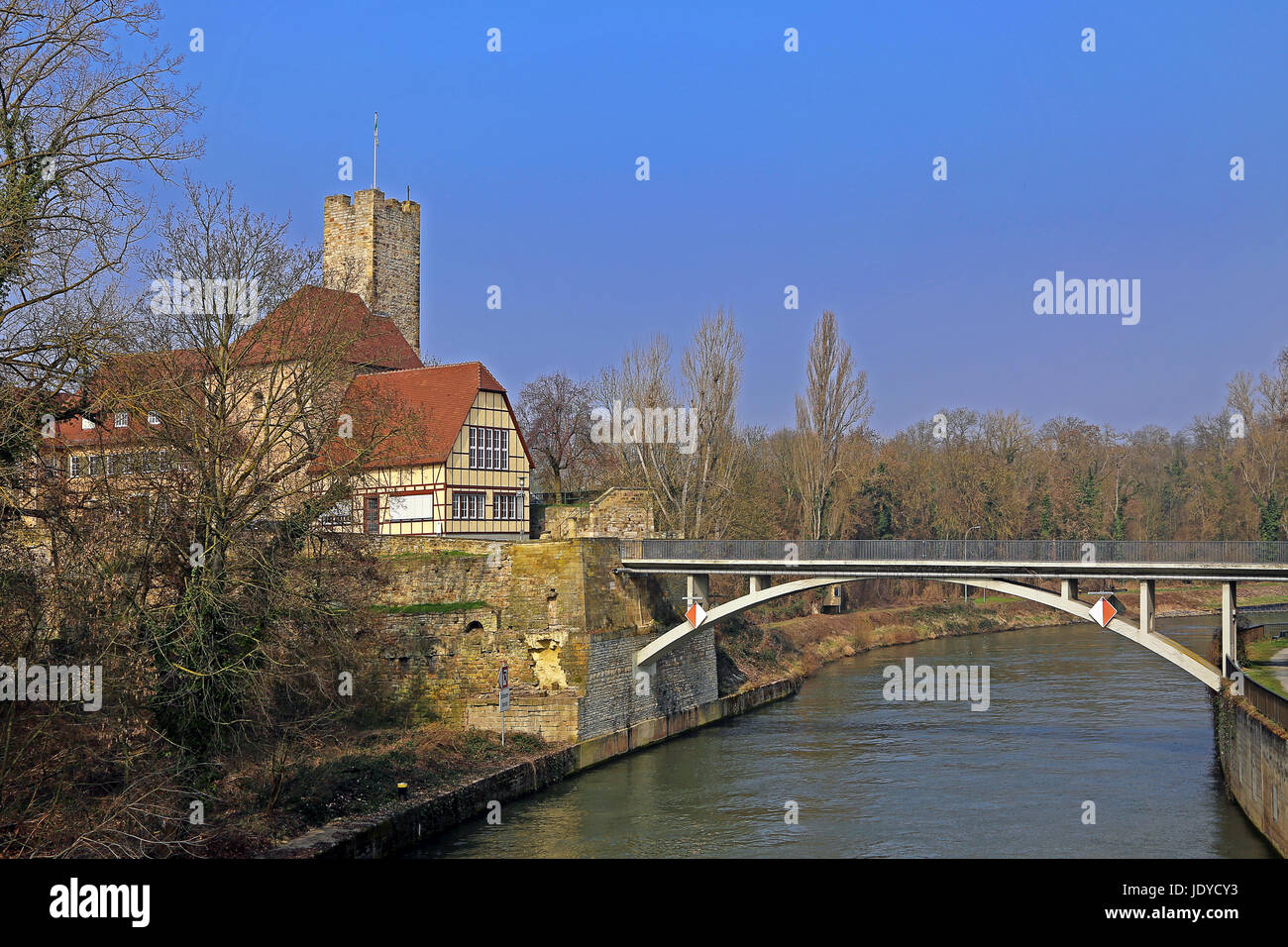 castle with rathausbrücke in lauffen Stock Photo