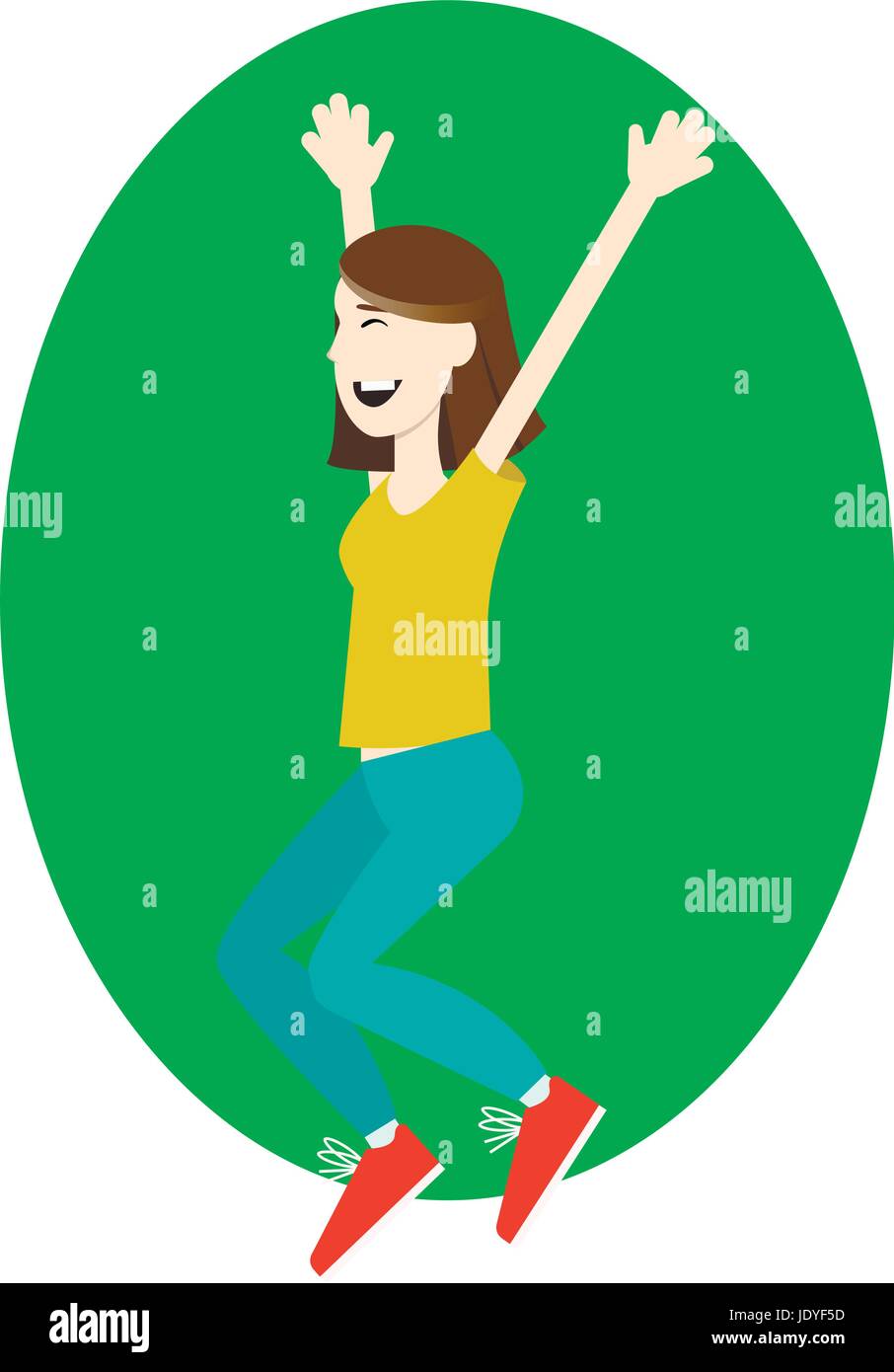 Happy girl jumping up with excitement Stock Vector