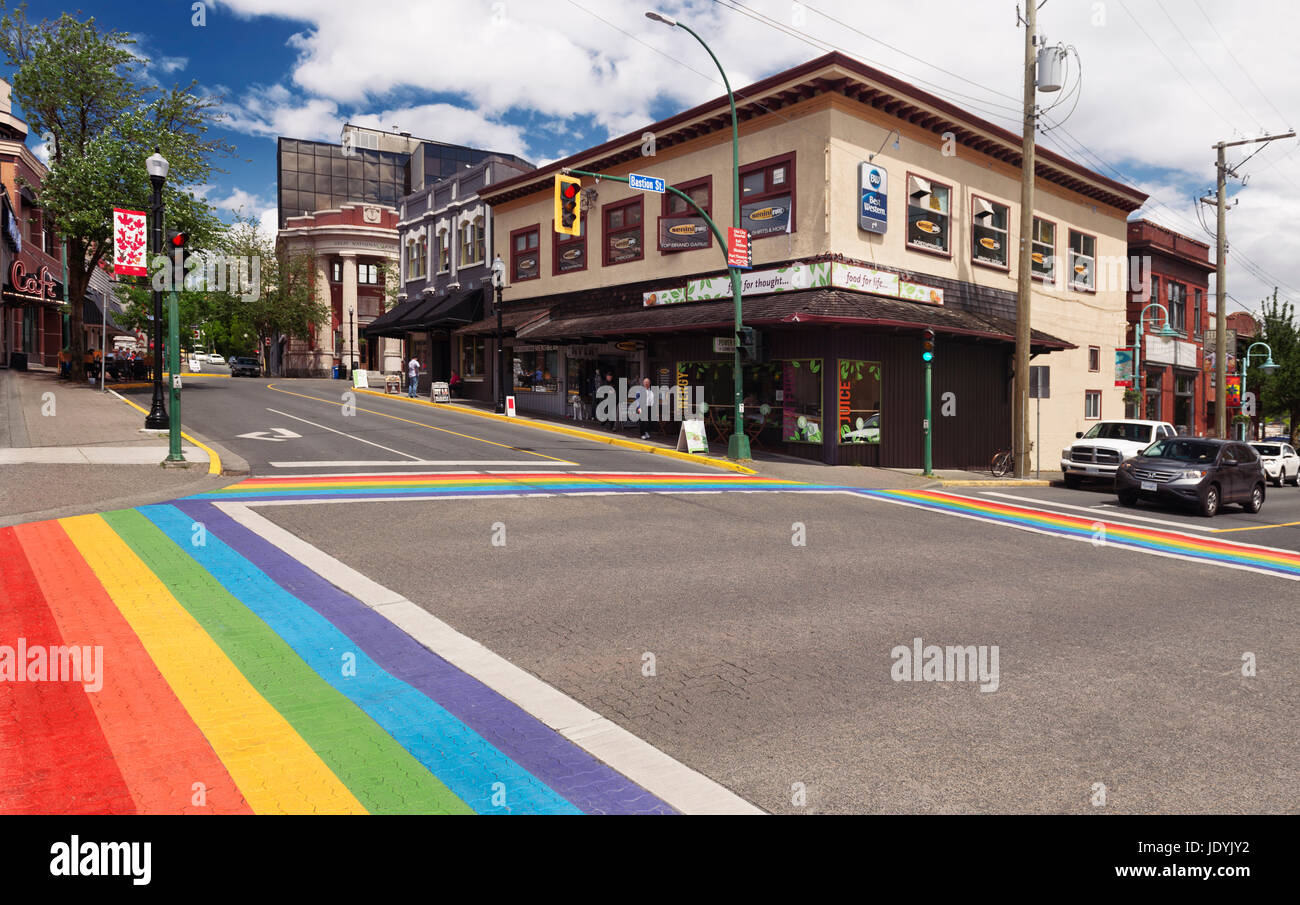 Nanaimo city downtown rainbow crosswalk at Bastion and Commercial