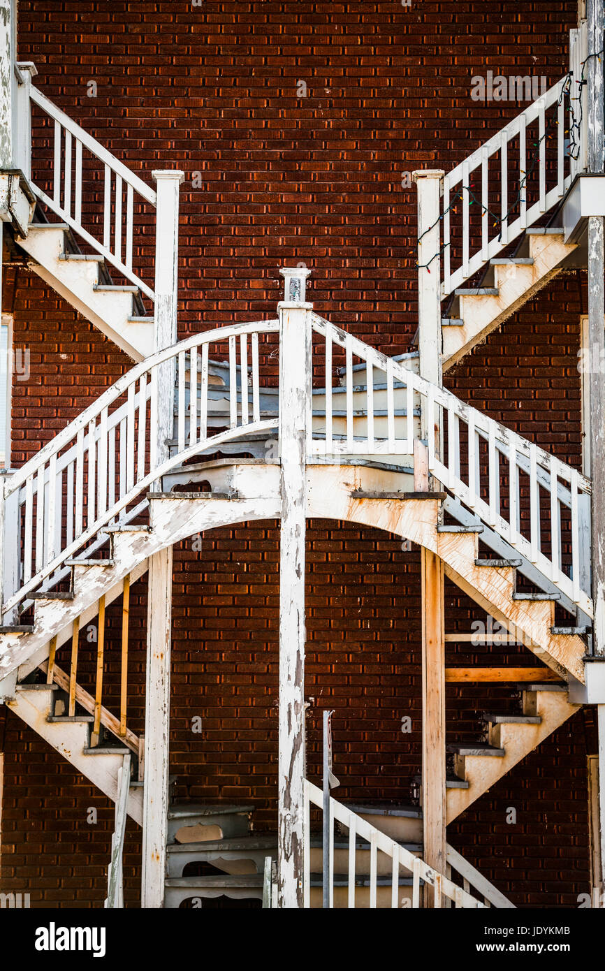Editorial - July 24, 2014 in Trois-Riviere, Quebec, Canada. Symmetrical Staircases in the Poor Old Trois-Riviere Area where the poverty is always present, but where the houses are hystorical. Stock Photo
