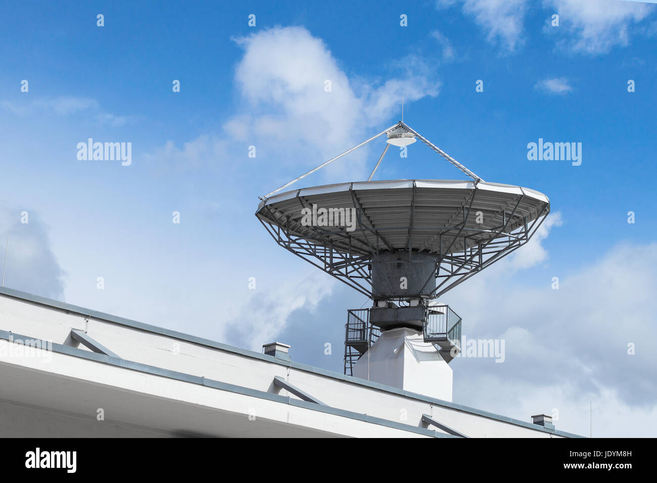 Parabolic satellite antenna disch for telecommunications and wireless radio signal data transfer Stock Photo