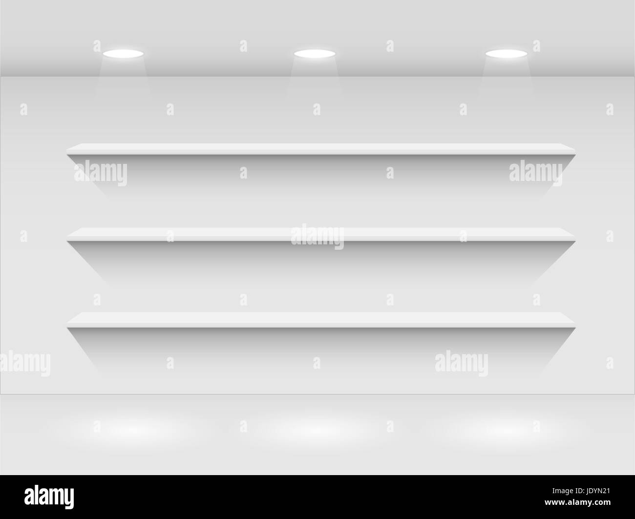 Illustration of shelves in a room with lights Stock Photo - Alamy