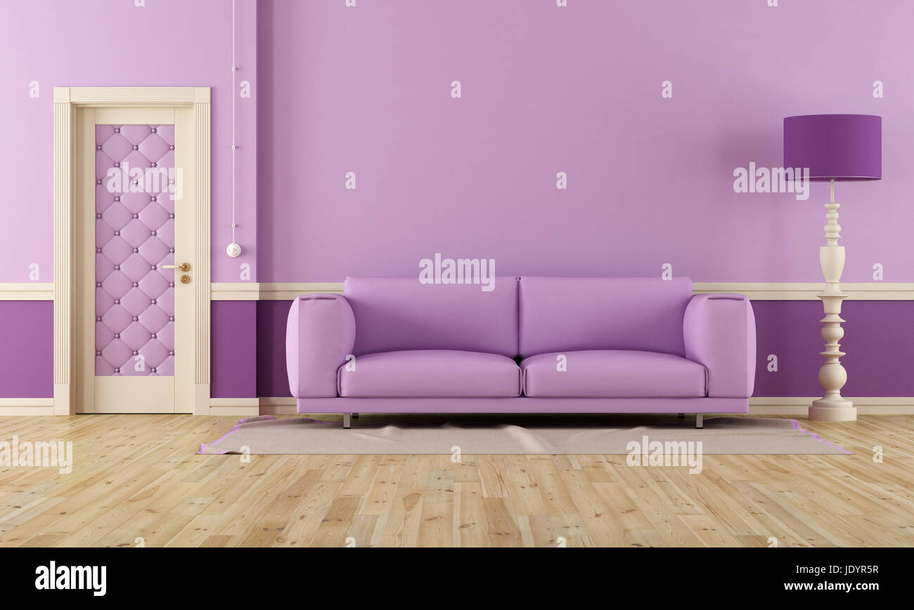 Purple room in classic style with modern sofa Stock Photo - Alamy