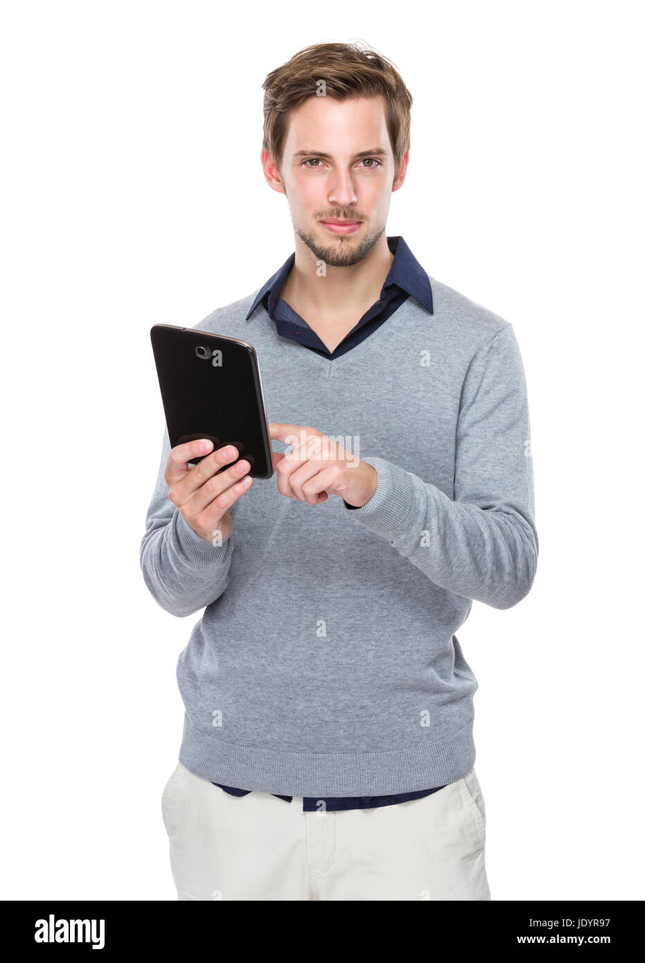 Guy Using Tablet Man use of tablet Stock Photo - Alamy