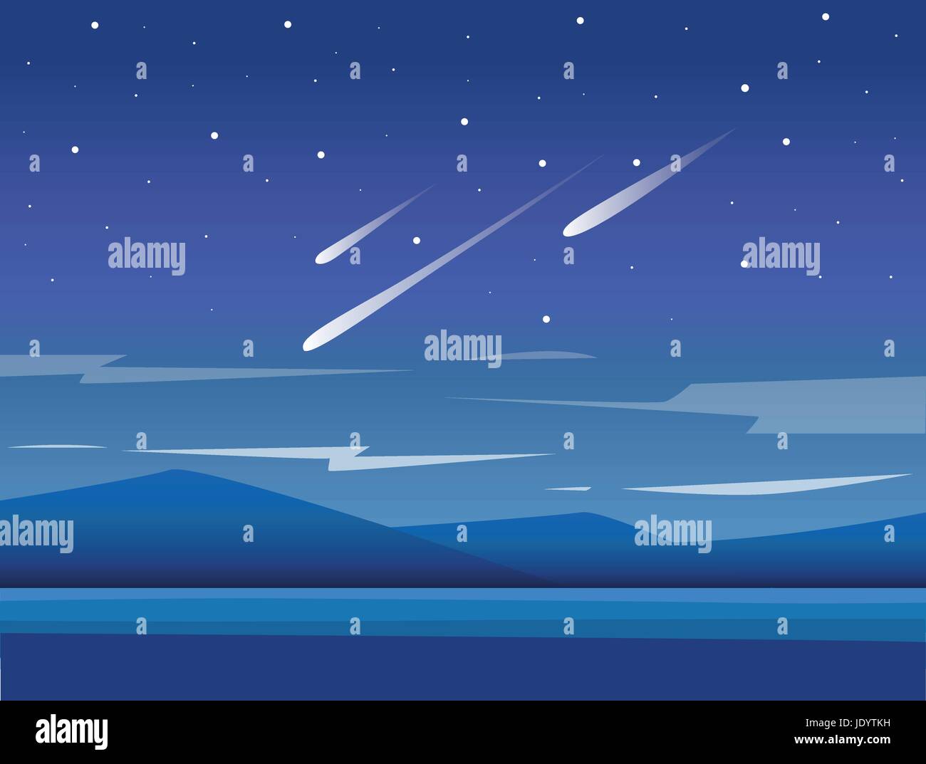 Night mountains vector background Vector mountains, lake and forest landscape in the night. Beautiful geometric illustration Stock Vector
