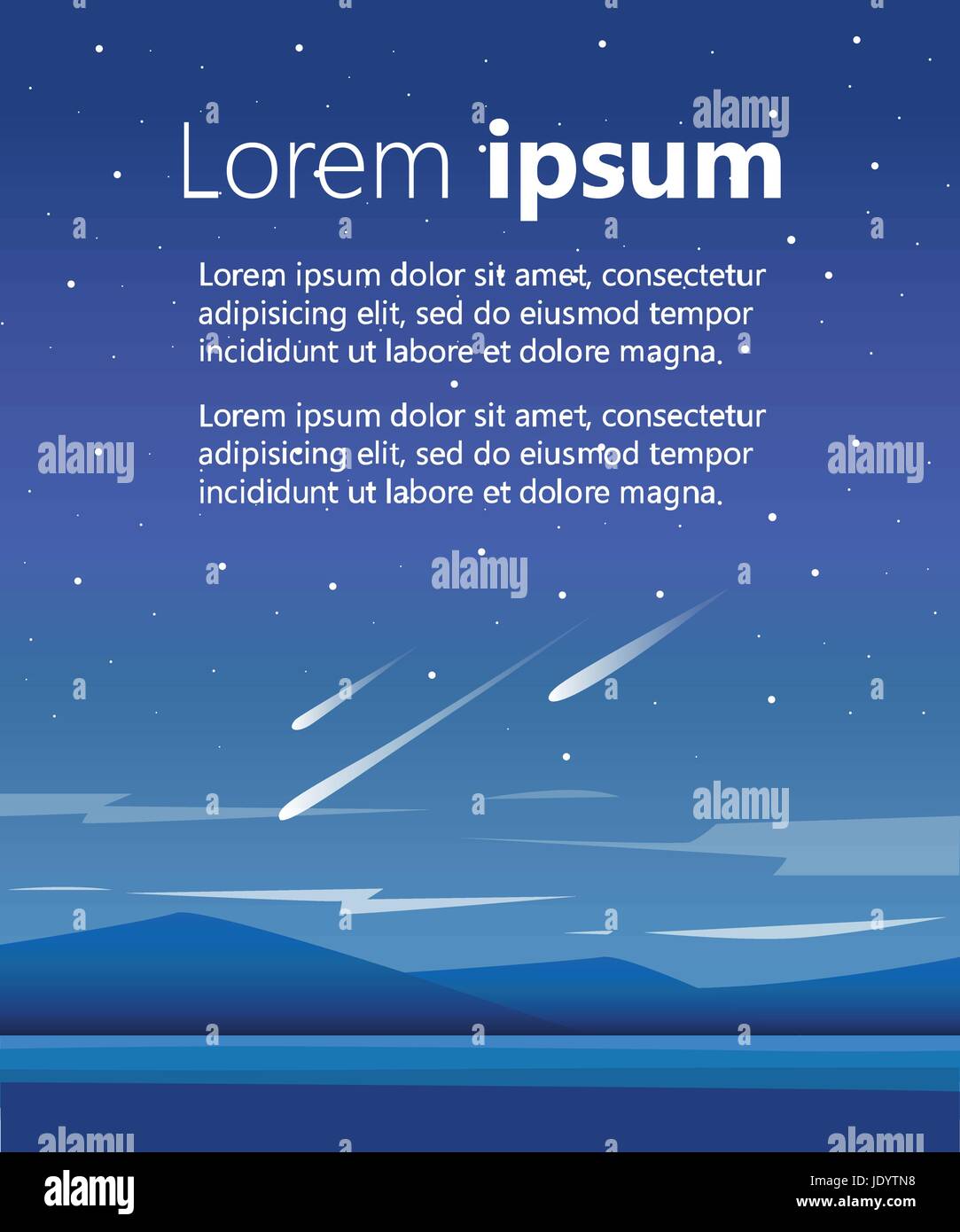 Night mountains vector background Vector mountains, lake and forest landscape in the night. Beautiful geometric illustration The space for the text fo Stock Vector